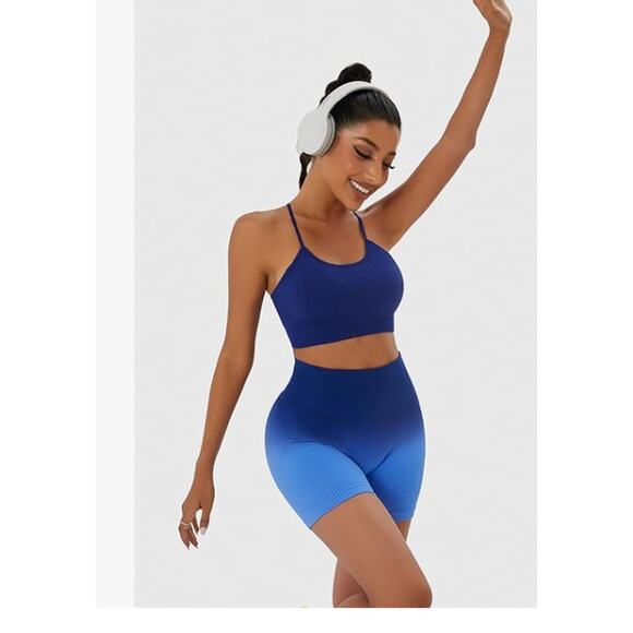 2 Workout Outfits Sets 4 piece Seamless Backless Tank Sport Bra High Waist SMALL - Picture 5 of 5